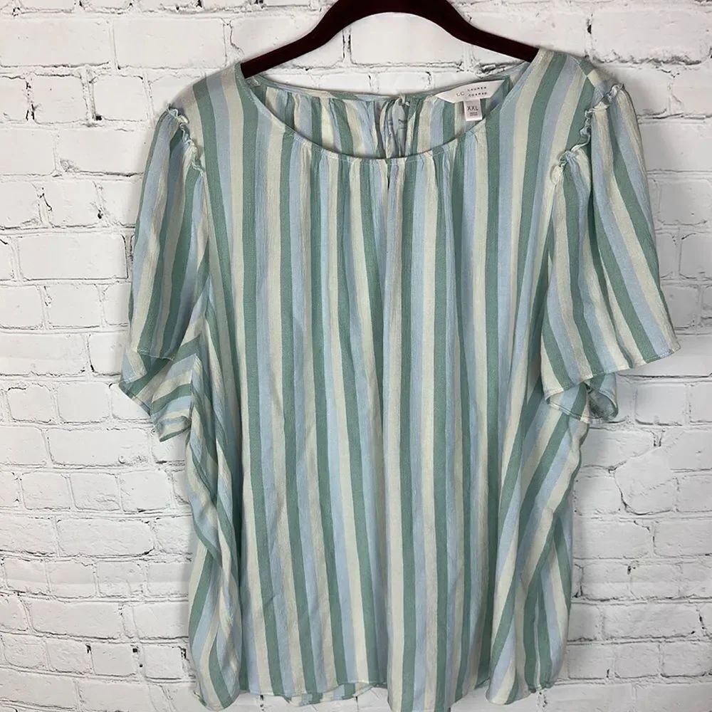 Lauren Conrad LC Blue Green Yellow Striped Top Size XXL